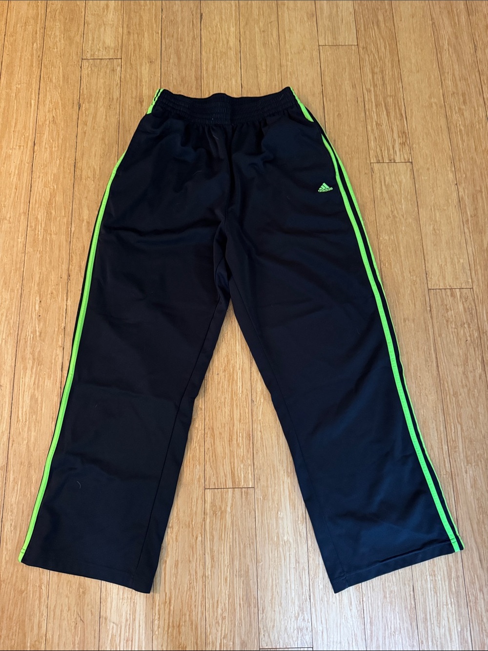 adidas men Black sweatpants with Neon Green Side Stripes